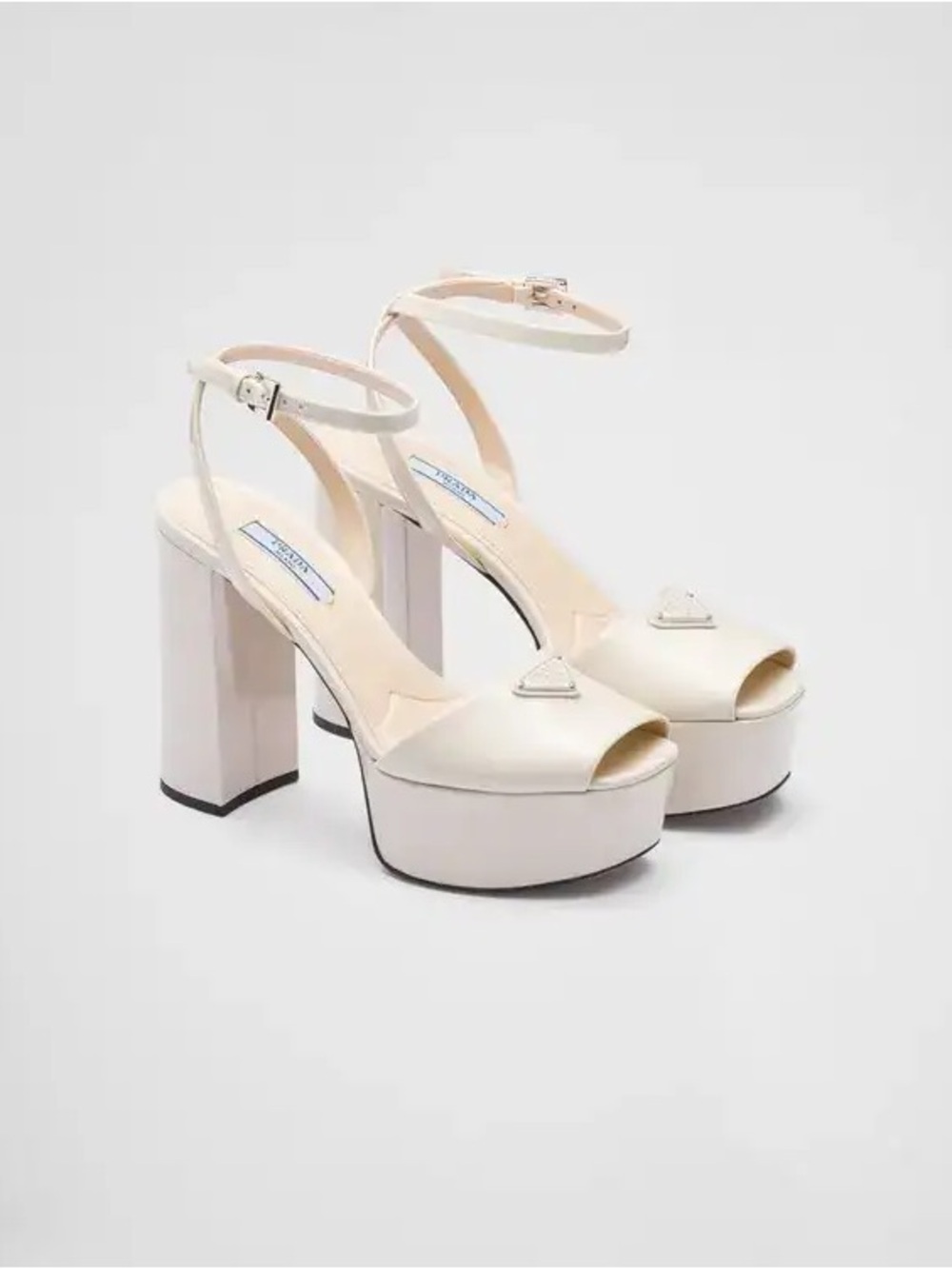 PRADA Patent Leather Enameled Triangle Logo Platform Sandals Ivory EU 40